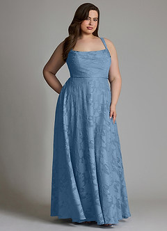 Azazie Shaude Abiti da Damigella Abito A-Line in Burnout Floreale Plissettato Blu Acciaio image13