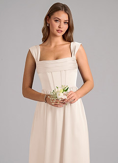 Azazie Hattie Bridesmaid Dresses White Alabaster A-Line Corset Stretch Satin Dress image6