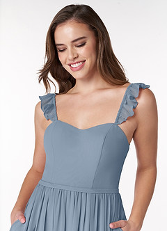 Azazie Metz Bridesmaid Dresses Dusty Blue A-Line Sweetheart Ruched Chiffon Dress image5