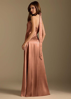 Azazie Tracie At-home Try On Dresses Auburn A-Line Pleated Metallic Satin Dress image9
