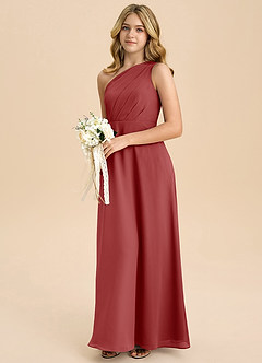 Azazie Phaedra Junior A-Linie Plissee Chiffon Kleid Rost image5