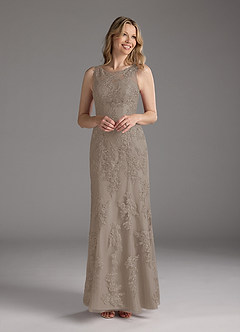 Azazie Whilhelmina Mother of the Bride Dresses Taupe Mermaid Lace Chiffon Dress image3