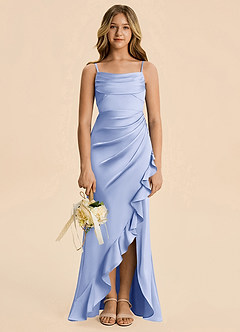 Azazie Mia Junior Ice Mermaid Pleated Stretch Satin Dress image3