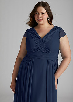 Azazie Organa Bridesmaid Dresses Dark Navy A-Line Pleated Chiffon Dress image11
