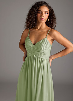 Azazie Alia Robes de demoiselle d'honneur Robe Trapèze en Satin extensible Plissée Vert Sauge image3
