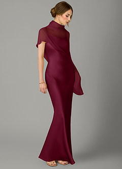 Azazie Jaleesa Bridesmaid Dresses Mulberry A-Line High Neck Stretch Satin Dress image3