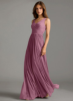 Azazie Keyla Bridesmaid Dresses Vintage Mauve A-Line Pleated Mesh Dress image1