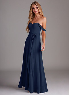 Azazie Aaron Bridesmaid Dresses Dark Navy A-Line Off the Shoulder Chiffon Convertible Dress image5