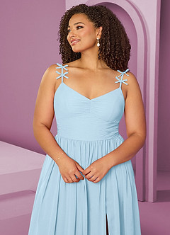 Barbie ♥ Azazie Vestidos de damas de honor Vestido de Azul Cielo de Gasa de Corte en A con Plisado image6