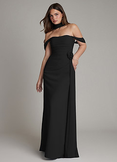 Azazie Ezria Bridesmaid Dresses Black A-Line Off the Shoulder Chiffon Dress image1