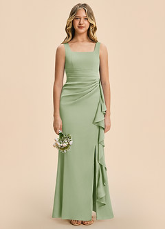 Azazie Adrienne Junior Robe Fourreau en Satin extensible Plissé Vert Sauge image3