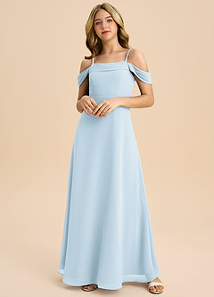 Azazie Anselie Junior Sky Blue A-Line Off the Shoulder Chiffon Dress image3