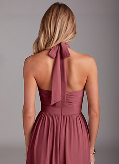Azazie Avary Bridesmaid Dresses Merlot A-Line Pleated Chiffon Dress image7