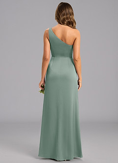 Azazie Feby Venta Final Vestido de Black de Satén Elástico de Corte en A con Hombro unilateral image2