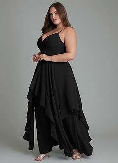 Azazie Zaina Abiti da Damigella Abito A-Line in Chiffon Nero image5