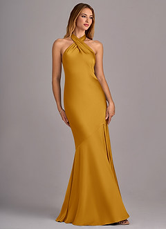Azazie Lorena Brautjungfernkleider Meerjungfrau-Linie Plissee Stretch-Satin Kleid Butterscotch image3