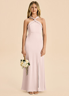 Azazie Rue Junior Blushing Pink Mermaid Pleated Stretch Satin Dress image5