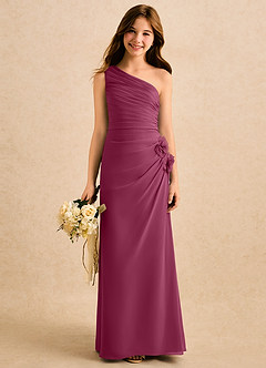 Azazie Sophie Girls Formal Flower Girl Dresses Mulberry Sheath One Shoulder Chiffon Dress image1