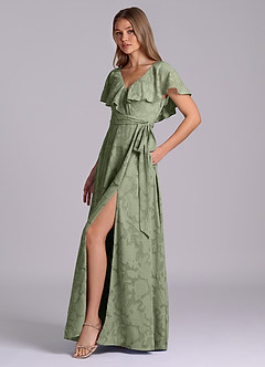 Azazie Lainey Robes de demoiselle d'honneur Robe Trapèze en Blumen-Burnout Avec poches Pistache image6