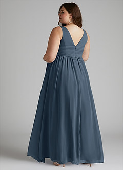 Azazie Yetta Maternity Bridesmaid Dresses A-Line V-Neck Gathered Chiffon Floor-Length Dress image11