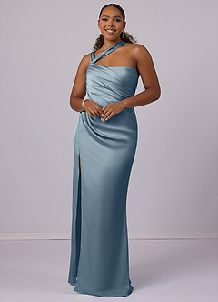Barbie ♥ Azazie Bridesmaid Dresses Dusty Blue Mermaid One Shoulder Stretch Satin Dress image6