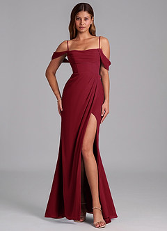 Azazie Johana Jurken voor bruidsmeisjes Converteerbaar Jurk van Chiffon met Zeemeermin Off the Shoulder Bourgondië image4