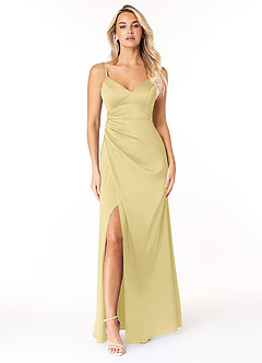 Azazie Marchella Bridesmaid Dresses Lemon Sorbet A-Line Corset Stretch Satin Dress image1