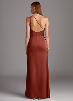 Azazie Mika Brautjungfernkleider Etui One-Shoulder Stretch-Satin Kleid Terrakotta image2