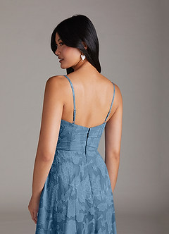 Azazie Moira Bridesmaid Dresses Steel Blue A-Line Side Slit Floral Burnout Dress image6
