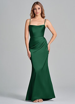 Azazie Olea 신부 들러리 드레스 인어 스트랩리스 스트레치 새틴 바닥 길이 드레스 image6