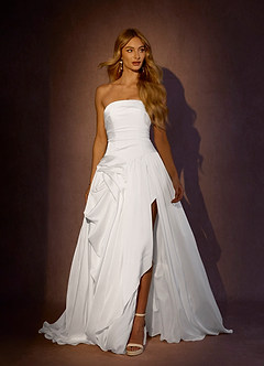 Azazie Brit Wedding Dresses Diamond White Ball-Gown Strapless Stretch Satin Dress image2