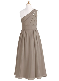 Azazie Molly Junior Abito A-Line in Chiffon Plissettato Taupe image7