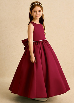 Azazie Daisies Robe Demoiselle D'honneur Fillette Robe Princesse en Mat Satiné Arc Bourgogne image3