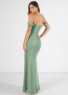 Azazie Kit Bridesmaid Dresses Matcha Mermaid Off the Shoulder Mesh Dress image4
