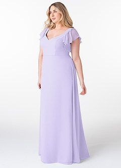 Azazie Syenna Robes de demoiselle d'honneur Robe Trapèze en Mousseline de soie Rayé Lilas image8