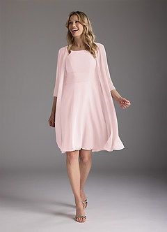 Azazie Shirley Mother of the Bride Dresses Blushing Pink A-Line Scoop Pleated Chiffon Dress image2