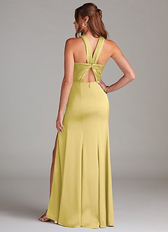 Azazie Rue Vestidos de damas de honor Vestido de Canario de Satén Elástico de Corte Sirena con Plisado image7