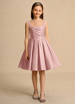 Azazie Jello Girls Formal Final Sale Dusty Blue Ball-Gown Pleated Matte Satin Dress image1