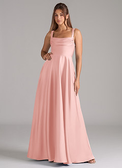 Azazie Shaude Bridesmaid Dresses Powder Pink A-Line Pleated Stretch Satin Dress image1
