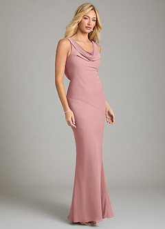 Azazie Rylina Vestidos de damas de honor Vestido de Rosa Polvorienta de Gasa de Corte Sirena con Plisado image5