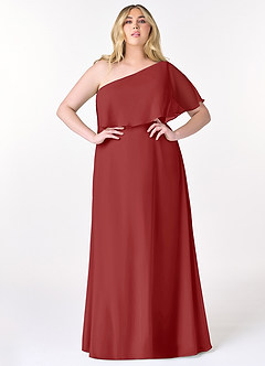 Azazie Lizzy Bridesmaid Dresses Rust A-Line One Shoulder Chiffon Dress image8