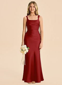 Azazie Agustina Junior Pomegranate Sheath Pleated Stretch Satin Dress image6