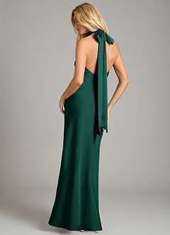 Azazie Velli Bridesmaid Dresses Emerald Mermaid High Neck Stretch Satin Dress image11