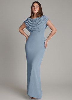 Azazie Hadley Bridesmaid Dresses Dusty Blue Mermaid Pleated Chiffon Dress image1