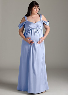 Azazie Rhea Brautjungfernkleider für Schwangere A-Linie Schulternfrei Gefaltet Stretch-Satin Bodenlänge Kleid image8