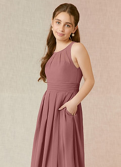 Azazie Bibiane Junior Desert Rose A-Line Pleated Chiffon Dress image7