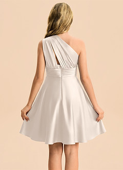 Azazie Charlize Junior White Alabaster A-Line Pleated Stretch Satin Dress image2