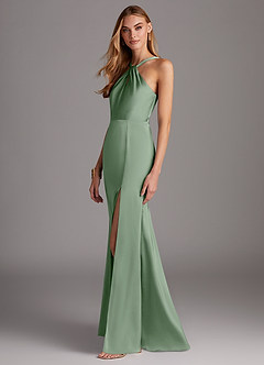 Azazie Elana Brautjungfernkleider Etui Seitliche Cut-Outs Stretch-Satin Kleid Matcha image3