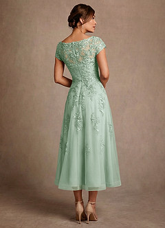 Azazie Jolanda Suknie dla Matki Panny Młodej Linia A Koronka Sznurówka Długość herbaty Sukienka image2