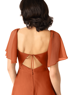 Azazie Chloe Vestidos de damas de honor Vestido de Naranja Quemada de Gasa de Corte en A con Escote de Corazón image3